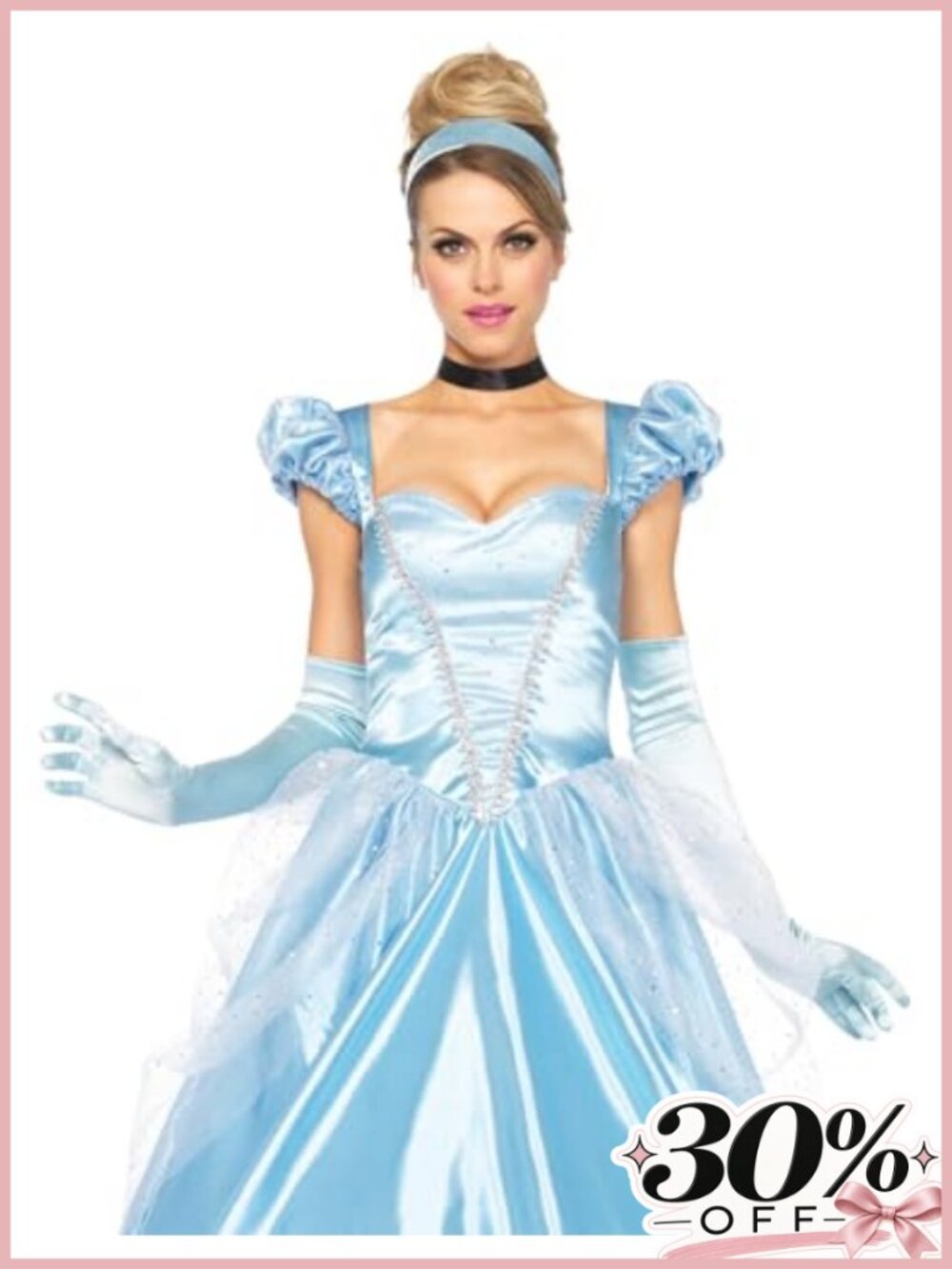 Satin Ball Gown Cinderella Costume Set with Choker & Headband